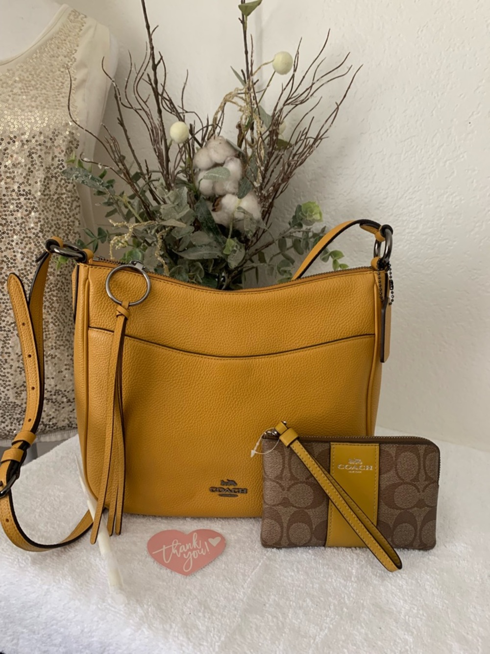 Coach Chaise Crossbody & Wristlet in Polished Pebble Leather Pollen Color
